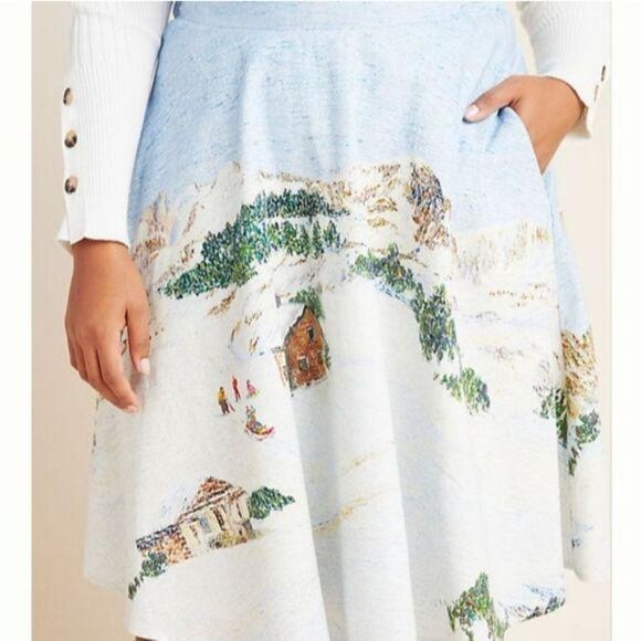 Corey Lynn Carter Wonderland A-Line Midi Skirt Winter Snow Scenery Size Small - Picture 5 of 12